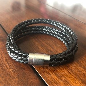 Braided 5 Strand Silver Magnet Closure Mens Cuff